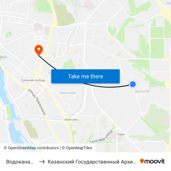 Водоканал (Ул. Родины) to Казанский Государственный Архитектурно-Строительный Университет map