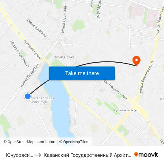Юнусовская Площадь to Казанский Государственный Архитектурно-Строительный Университет map