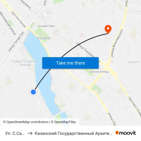 Ул. С.Сайдашева-1 to Казанский Государственный Архитектурно-Строительный Университет map