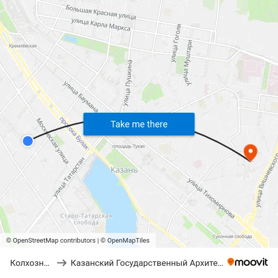 Колхозный Рынок-3 to Казанский Государственный Архитектурно-Строительный Университет map