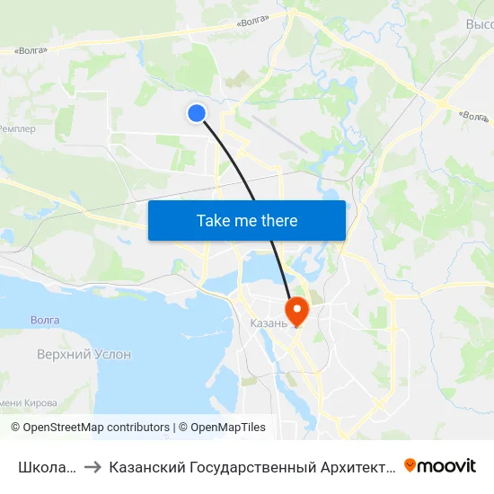 Школа №105-1 to Казанский Государственный Архитектурно-Строительный Университет map