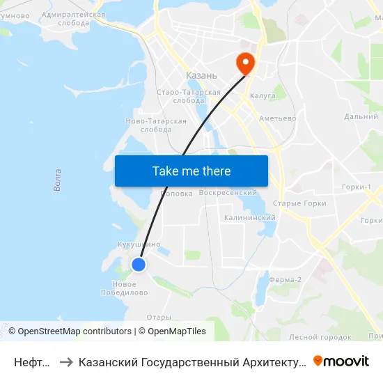 Нефтебаза-2 to Казанский Государственный Архитектурно-Строительный Университет map