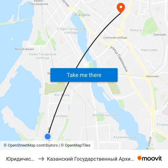 Юридическая Академия to Казанский Государственный Архитектурно-Строительный Университет map