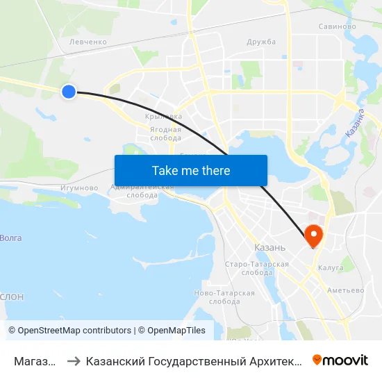 Магазин Факел to Казанский Государственный Архитектурно-Строительный Университет map