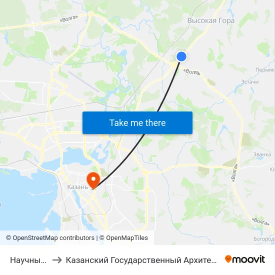 Научный Городок to Казанский Государственный Архитектурно-Строительный Университет map