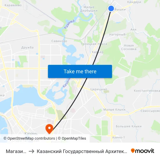 Магазин Восток to Казанский Государственный Архитектурно-Строительный Университет map
