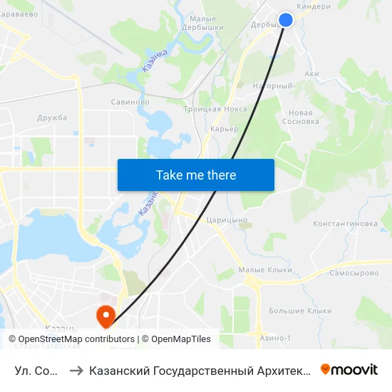 Ул. Советская-1 to Казанский Государственный Архитектурно-Строительный Университет map