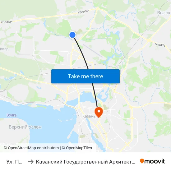 Ул. Песочная to Казанский Государственный Архитектурно-Строительный Университет map