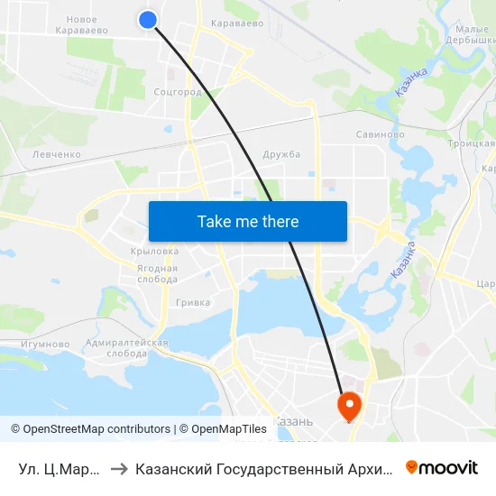 Ул. Ц.Мариупольская-3 to Казанский Государственный Архитектурно-Строительный Университет map