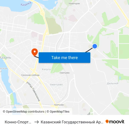 Конно-Спортивный Комплекс-3 to Казанский Государственный Архитектурно-Строительный Университет map