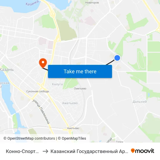 Конно-Спортивный Комплекс-2 to Казанский Государственный Архитектурно-Строительный Университет map