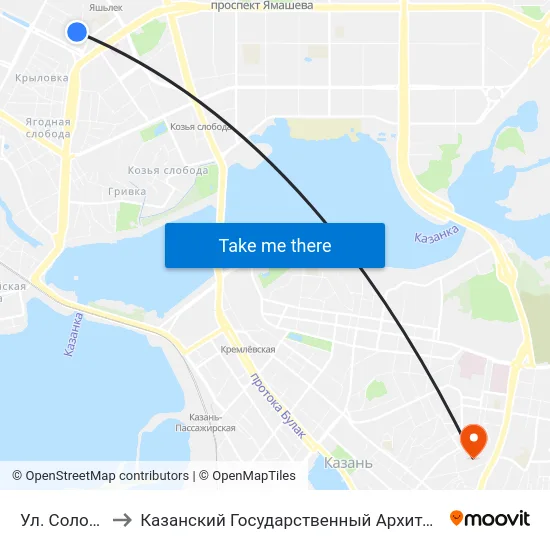 Ул. Соловецких Юнг to Казанский Государственный Архитектурно-Строительный Университет map