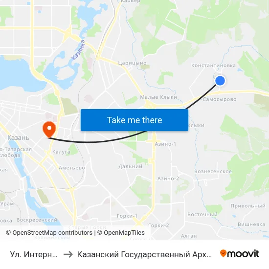 Ул. Интернациональная-1 to Казанский Государственный Архитектурно-Строительный Университет map