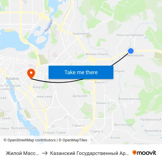 Жилой Массив Самосырово-1 to Казанский Государственный Архитектурно-Строительный Университет map