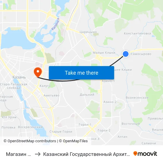 Магазин Эдельвейс-3 to Казанский Государственный Архитектурно-Строительный Университет map