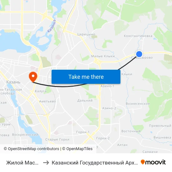 Жилой Массив Самосырово to Казанский Государственный Архитектурно-Строительный Университет map