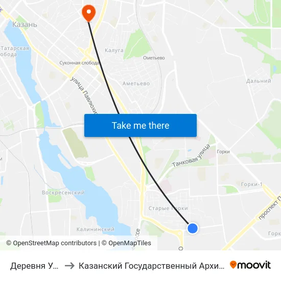 Деревня Универсиады-3 to Казанский Государственный Архитектурно-Строительный Университет map