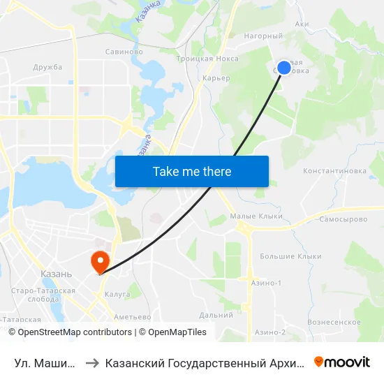Ул. Машиностроителей to Казанский Государственный Архитектурно-Строительный Университет map