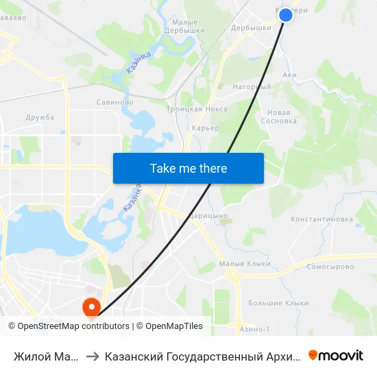 Жилой Массив Киндери to Казанский Государственный Архитектурно-Строительный Университет map