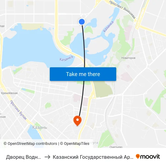 Дворец Водных Видов Спорта-1 to Казанский Государственный Архитектурно-Строительный Университет map
