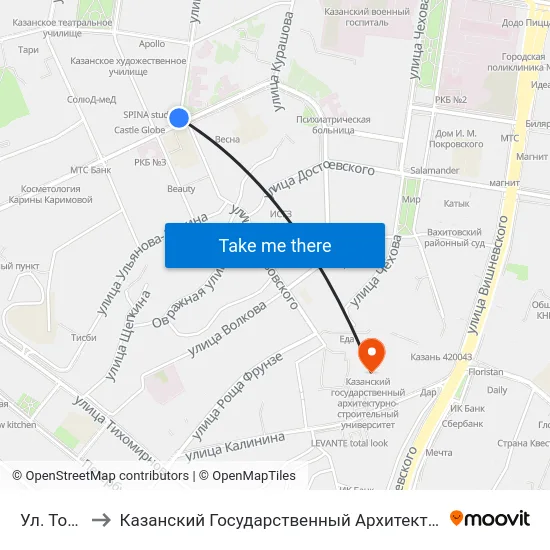 Ул. Толстого-3 to Казанский Государственный Архитектурно-Строительный Университет map