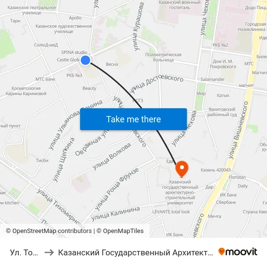 Ул. Толстого-2 to Казанский Государственный Архитектурно-Строительный Университет map