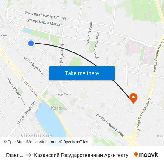 Главпочтамт to Казанский Государственный Архитектурно-Строительный Университет map