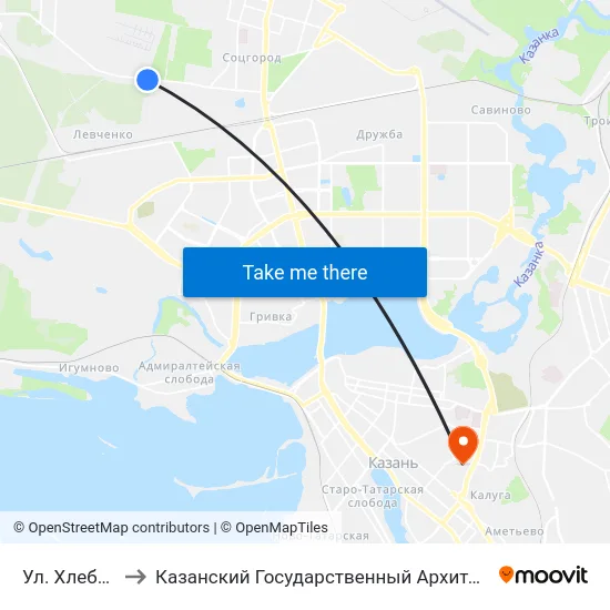 Ул. Хлебозаводская to Казанский Государственный Архитектурно-Строительный Университет map