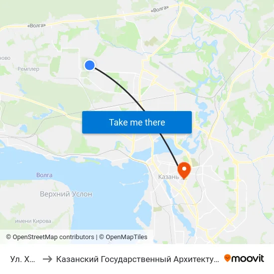 Ул. Химиков to Казанский Государственный Архитектурно-Строительный Университет map