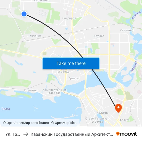 Ул. Тэцевская to Казанский Государственный Архитектурно-Строительный Университет map