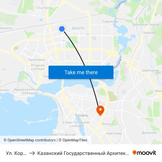 Ул. Короленко-2 to Казанский Государственный Архитектурно-Строительный Университет map