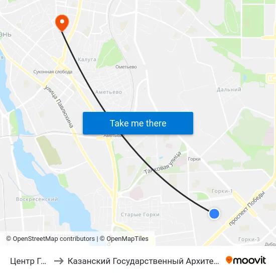 Центр Гимнастики to Казанский Государственный Архитектурно-Строительный Университет map