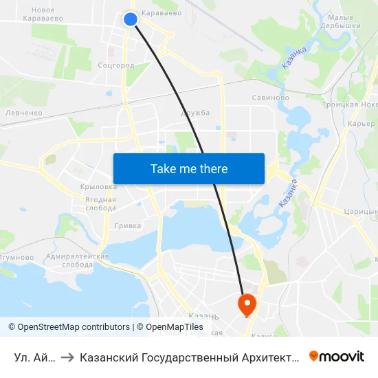 Ул. Айдарова to Казанский Государственный Архитектурно-Строительный Университет map