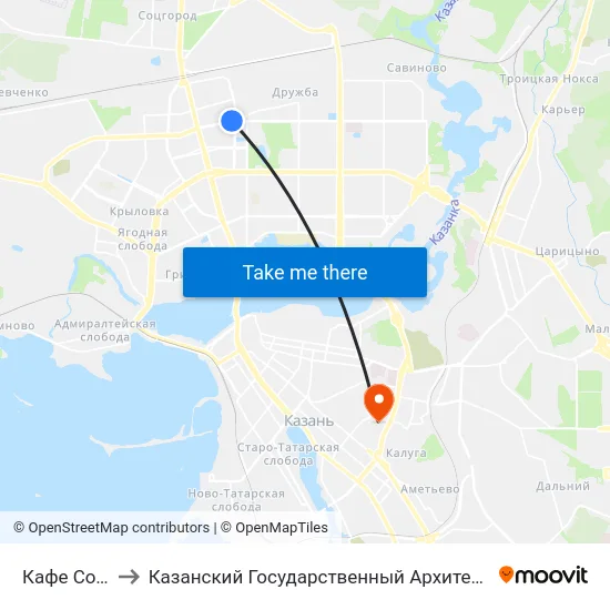 Кафе Солнышко-1 to Казанский Государственный Архитектурно-Строительный Университет map