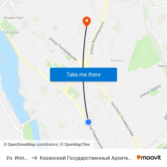 Ул. Ипподромная to Казанский Государственный Архитектурно-Строительный Университет map
