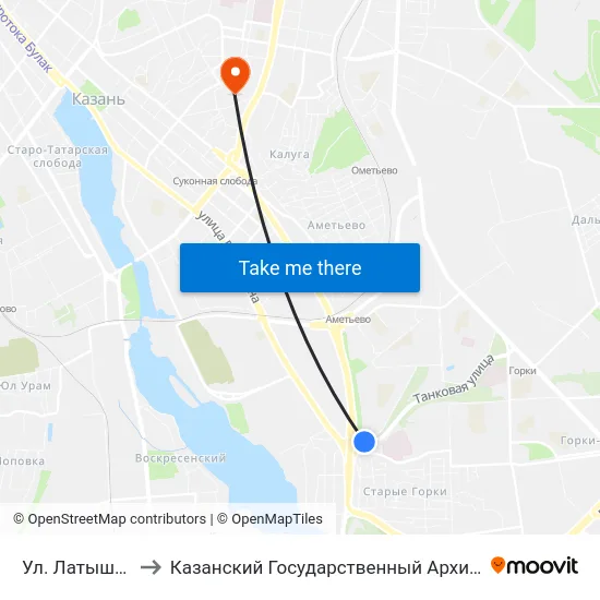 Ул. Латышских Стрелков to Казанский Государственный Архитектурно-Строительный Университет map