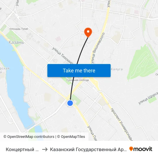 Концертный Зал Филармонии-1 to Казанский Государственный Архитектурно-Строительный Университет map