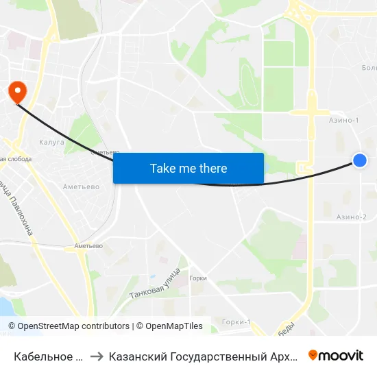 Кабельное Телевидение-1 to Казанский Государственный Архитектурно-Строительный Университет map