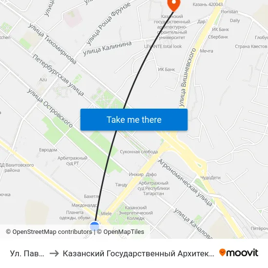 Ул. Павлюхина-1 to Казанский Государственный Архитектурно-Строительный Университет map