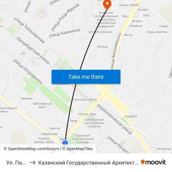 Ул. Павлюхина to Казанский Государственный Архитектурно-Строительный Университет map