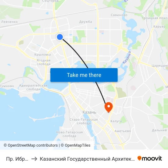 Пр. Ибрагимова1 to Казанский Государственный Архитектурно-Строительный Университет map