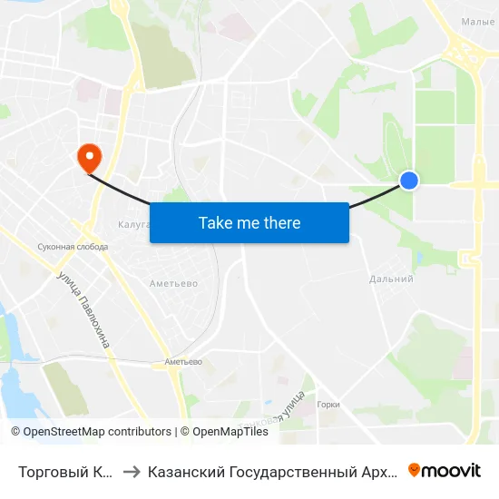 Торговый Комплекс Мега-1 to Казанский Государственный Архитектурно-Строительный Университет map