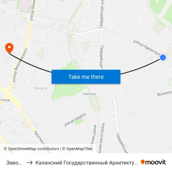 Завод Жби-3 to Казанский Государственный Архитектурно-Строительный Университет map