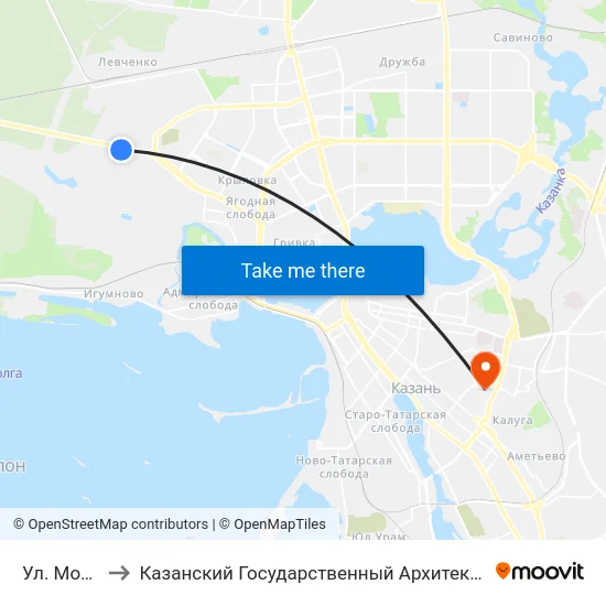Ул. Можайского to Казанский Государственный Архитектурно-Строительный Университет map