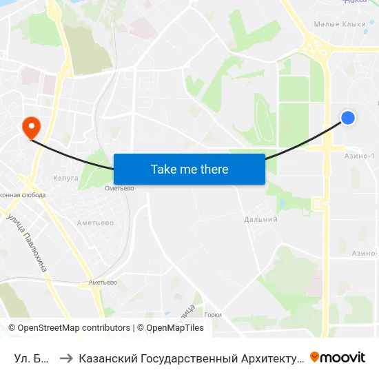 Ул. Бигичева to Казанский Государственный Архитектурно-Строительный Университет map
