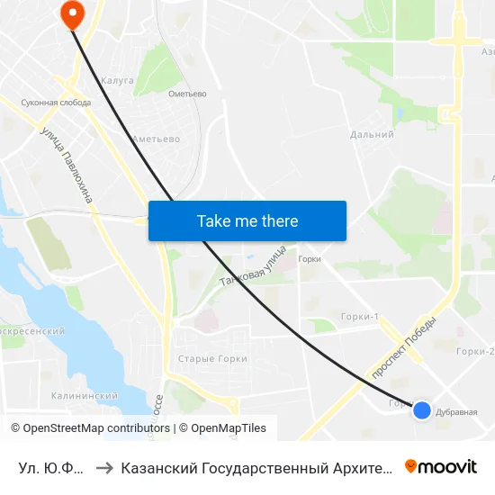 Ул. Ю.Фучика Д.14 to Казанский Государственный Архитектурно-Строительный Университет map