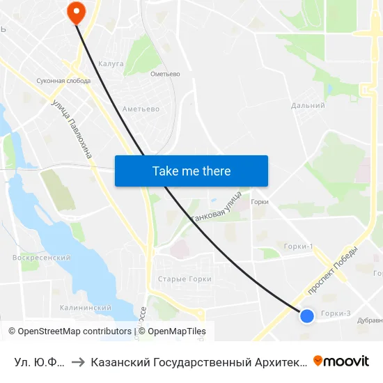 Ул. Ю.Фучика Д.8 to Казанский Государственный Архитектурно-Строительный Университет map