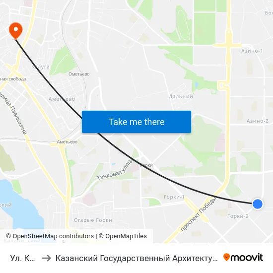 Ул. Кул Гали to Казанский Государственный Архитектурно-Строительный Университет map