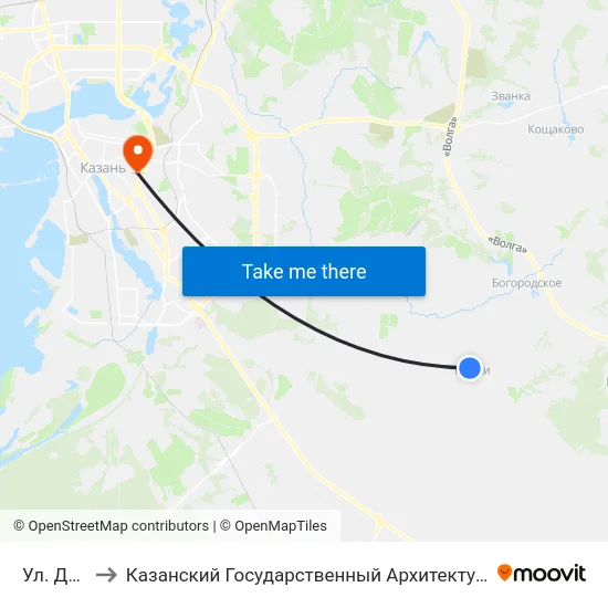 Ул. Дачная-1 to Казанский Государственный Архитектурно-Строительный Университет map