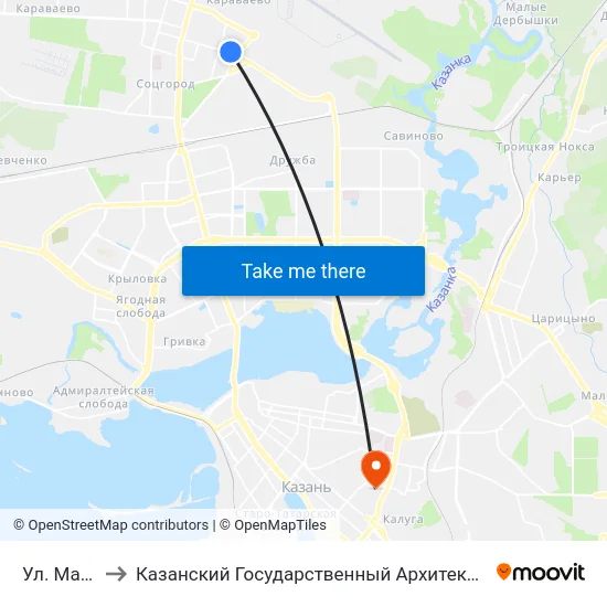 Ул. Максимова to Казанский Государственный Архитектурно-Строительный Университет map